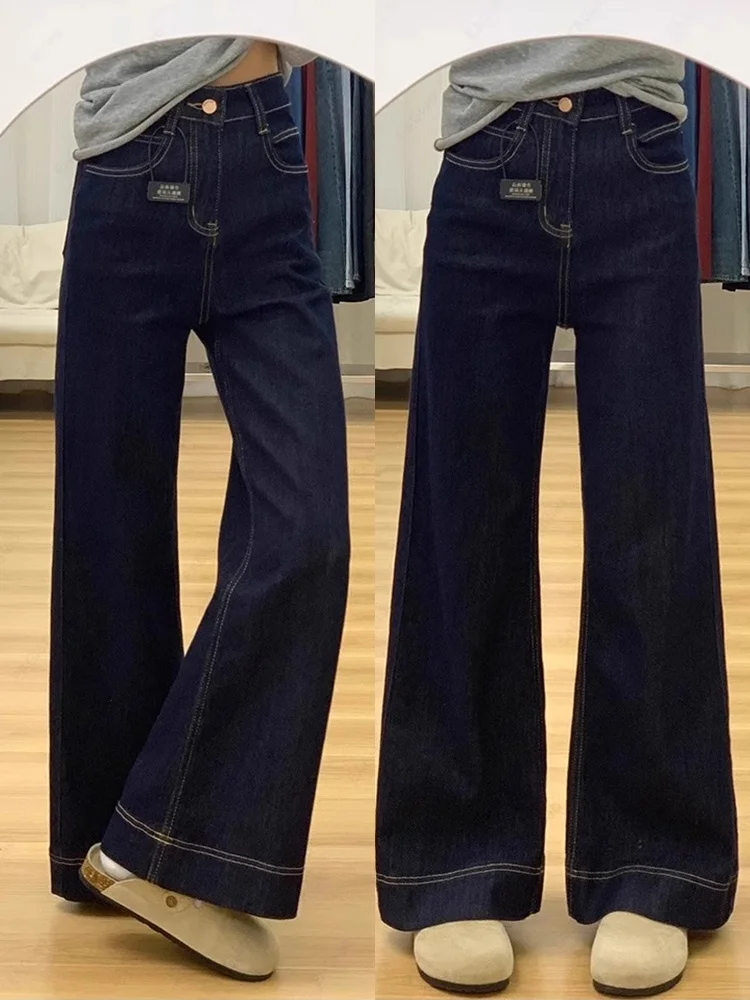 

Джинсы-клеш больших размеров с флисовой подкладкой, высокой талией, свободного кроя, женские, осенне-зимние, новые, стройнящие, в пол, с широкими штанинами