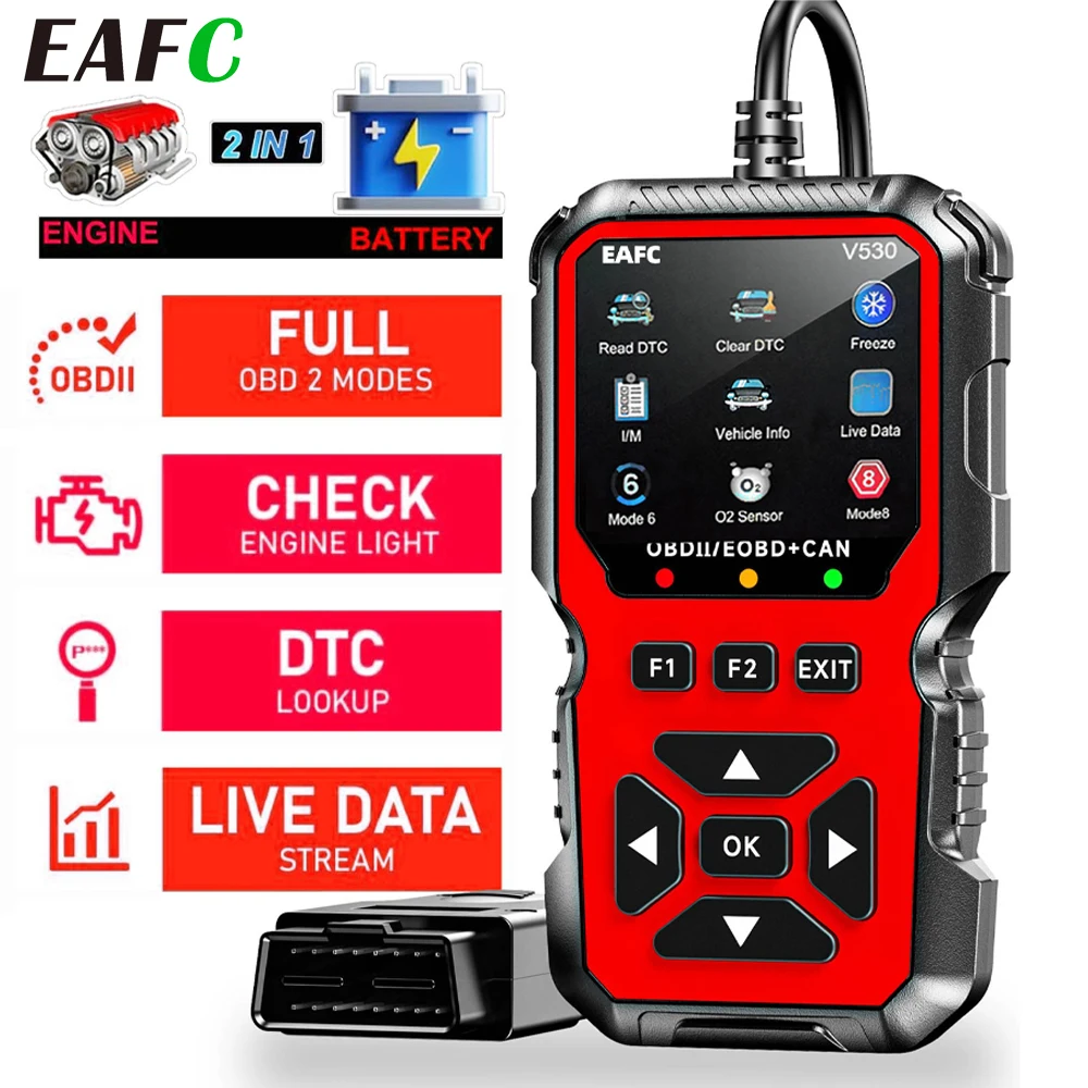 EAFC OBD2 Scanner Car Diagnostic Tool Full OBDII EOBD CAN Code Reader Check Engine Light for 12V Gasoline Vehicles