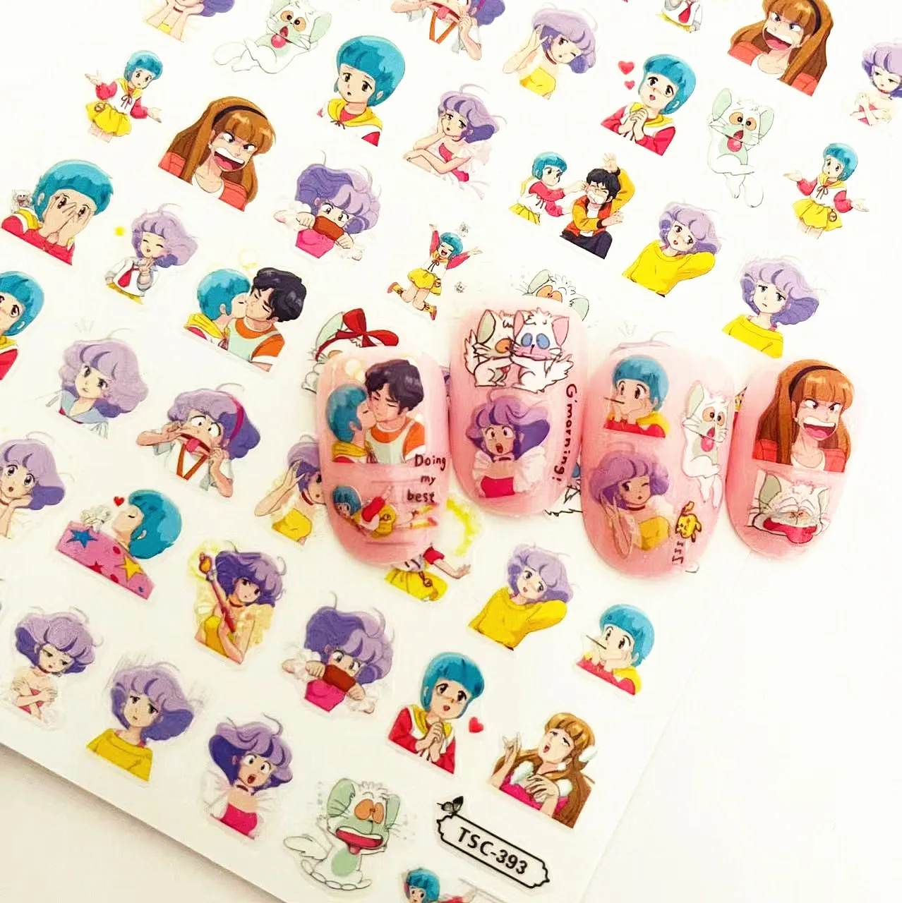 TSC-393 Newest Little design cartoon girl colorful film designs 3d nail art sticker nail decal accessories