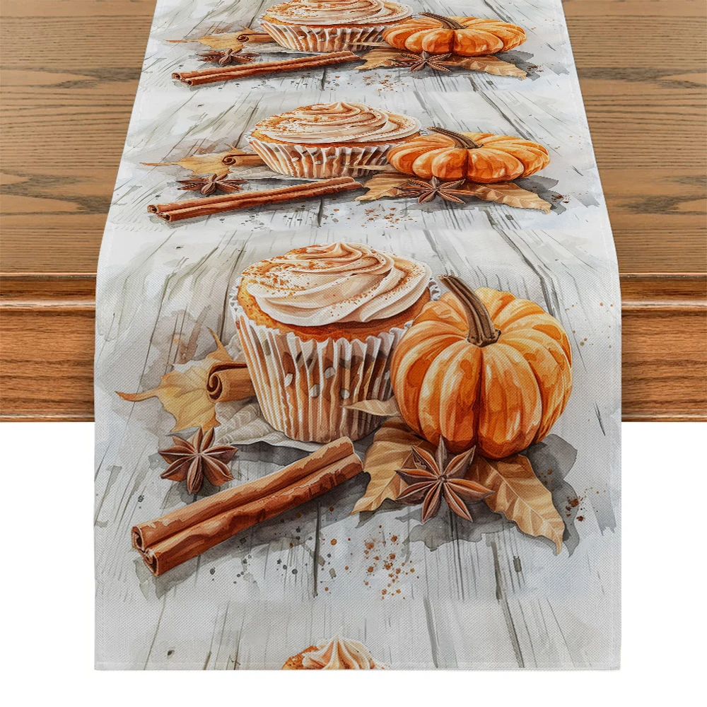 Cake Cream Star Anise Pumpkin Board Table Runners Washable Dresser Dining Coffee Table Runner Wedding Holiday Party Decor