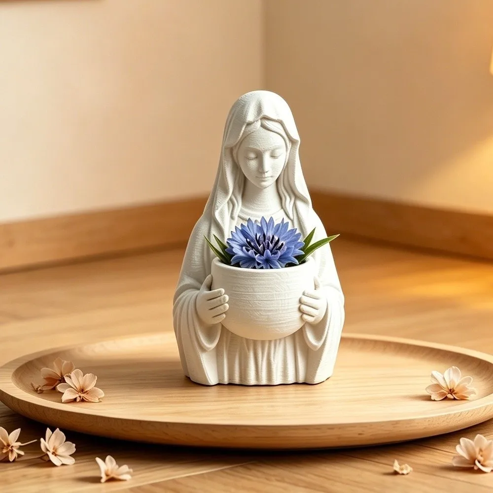 Prayer Ornament 3D Printed Flower Pot Jewelry Holder DIY Pray Girl Statue Prayer Sculpture Decor Pen Holder Office Decoration