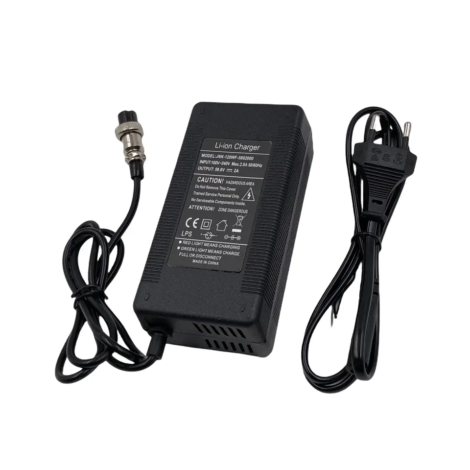 58.8V 2A Charger with GX16-3 Pin DC5.5 XLR Plug, Power Adapter for 52V Li-ion Battery Input 100-240V - 4