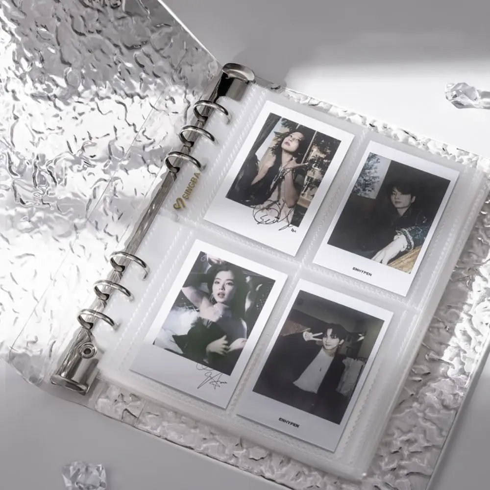 Water Ripple Transparent Desktop Photo Album Loose-leaf 3-holes Idol Photo Album 3inch 1/4 Grids DIY Detachable Photo Album
