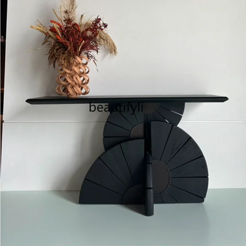 Medieval Solid Wood Entrance Platform Italian Minimalist Creative Corridor Aisle Entrance Table Shelf