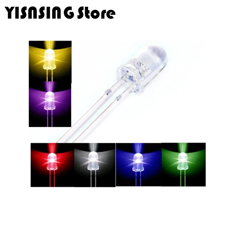 1 bag = 1000PCs 5mm 2 pin led white/blue/red/yellow/green/pink/purple Colour light bulbs Colour LED emitting diode F5 super brig