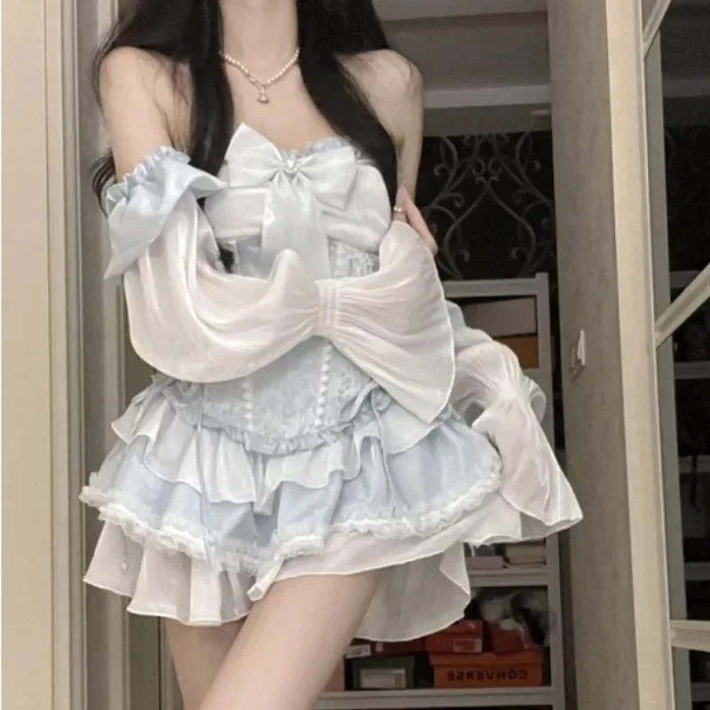 

Y2K New Vintage 2 piece dress sets women bodycon vest Japanese style mini dress even party Lolita dresses cute chic suits