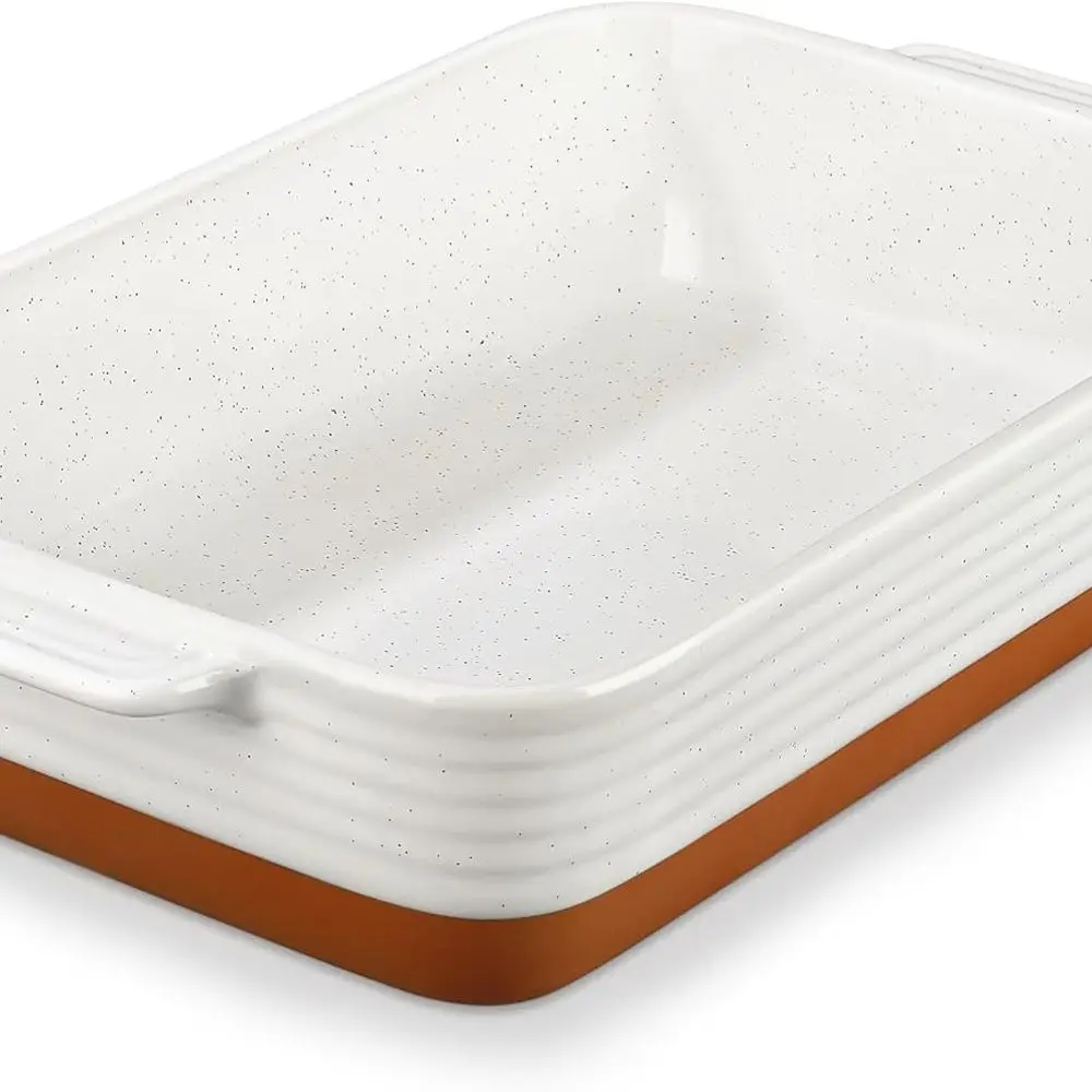 

9x13 Inch Ceramic Casserole Dish, 4.8 Qt, Deep Rectangular Oven-Safe with Handles for Baking, Roasting, Serving - Series Tara, K
