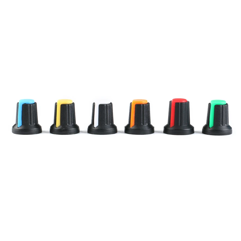 30 Stück/6 Stück WH148 Potentiometer-Knopf-Set, Kunststoff-Knöpfe, Kappe, 6 mm Wellenloch, AG2, Gelb, Orange, Blau, Weiß, Rot, Grün, 6 Werte x 5 Stück/1 Stück – Detail 3