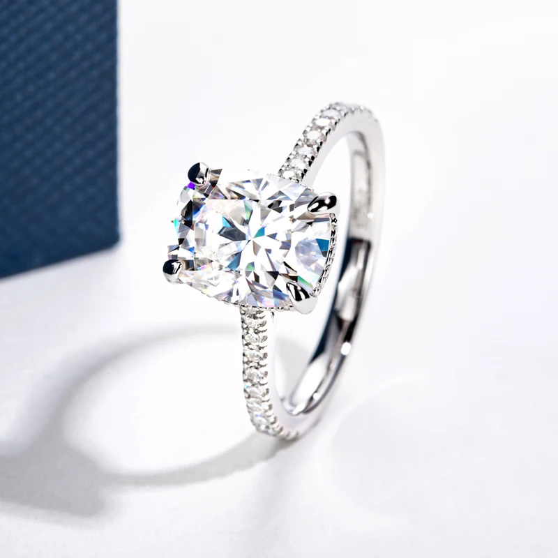 DEZO Cushion Cut Moissanite Engagement Rings For Women 4.0ct 925 Sterling Silver Anniversary Fine Jewelry