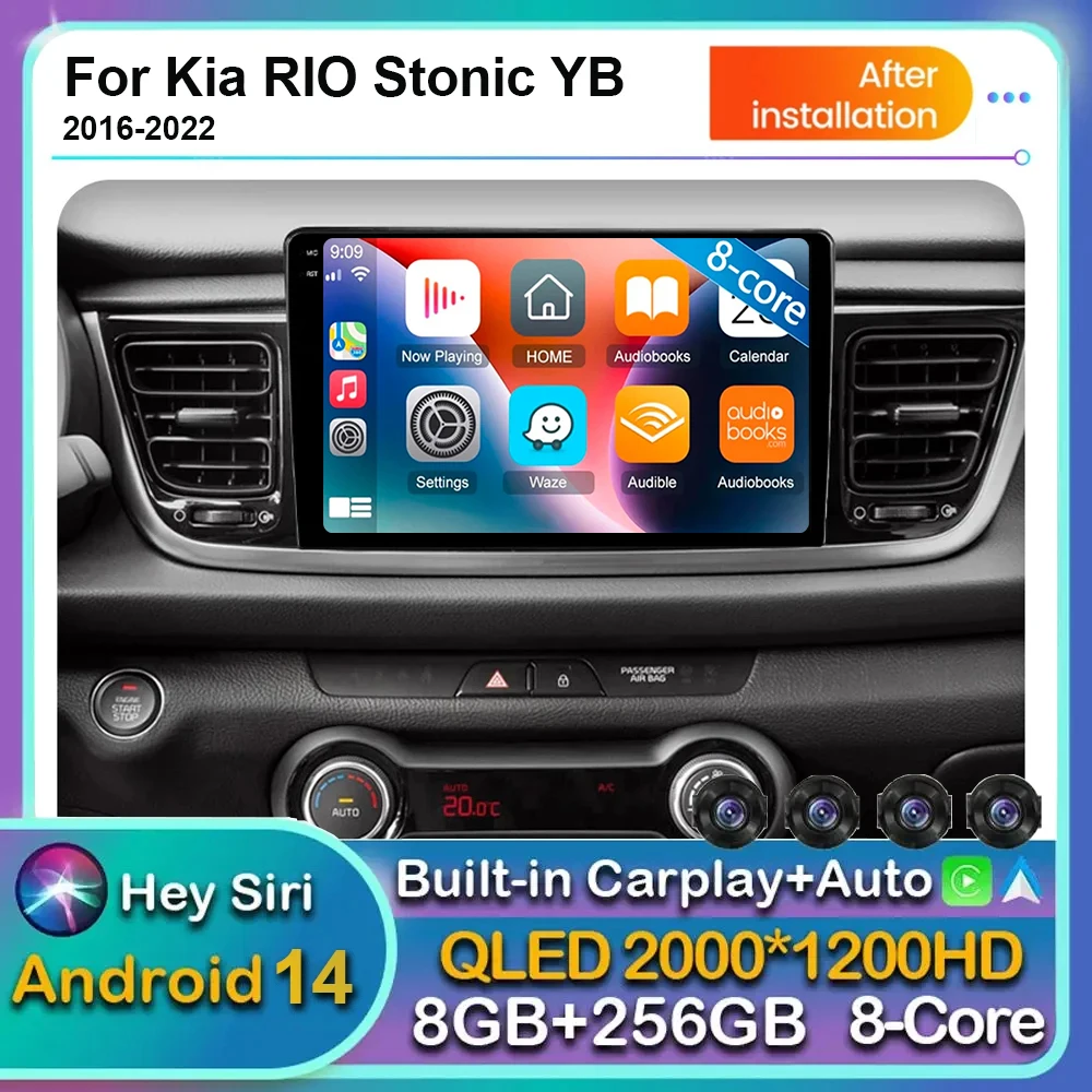 Carplay Android 16 Auto Car Radio For Kia RIO Stonic YB 2016 2017 2018 2019 - 2022 Multimedia GPS Player Stereo video 360 Camera