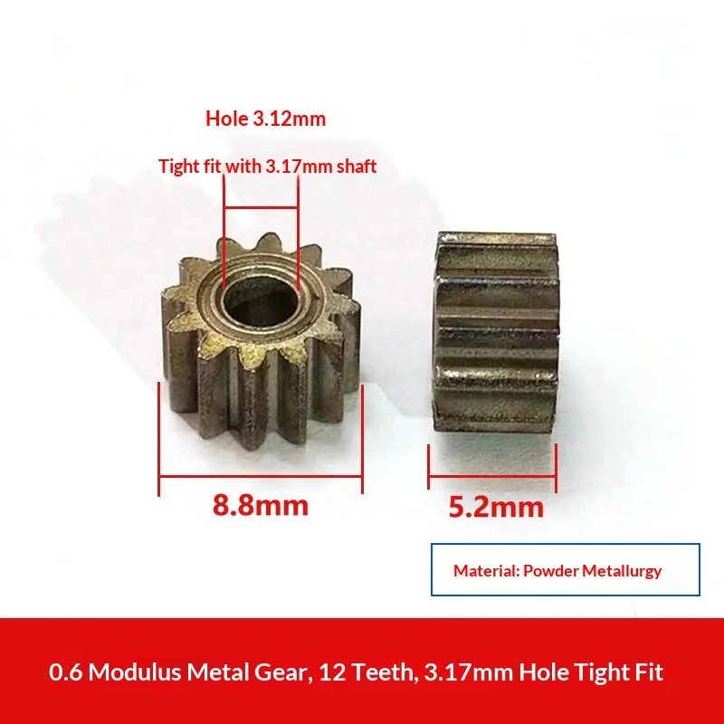 10pcs 0.6 Module Small Metal Spur Gear, 12/13/15/16 Teeth, 3.17mm Bore, for 550 Motor Electric Drill