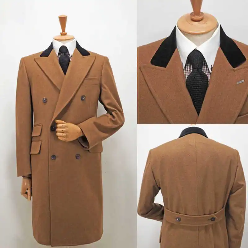 

Gorgeous Autumn Winter Men's Long Overcoat Double Breasted Peaked Lapel Warm Thick Outwear Customized One Piece