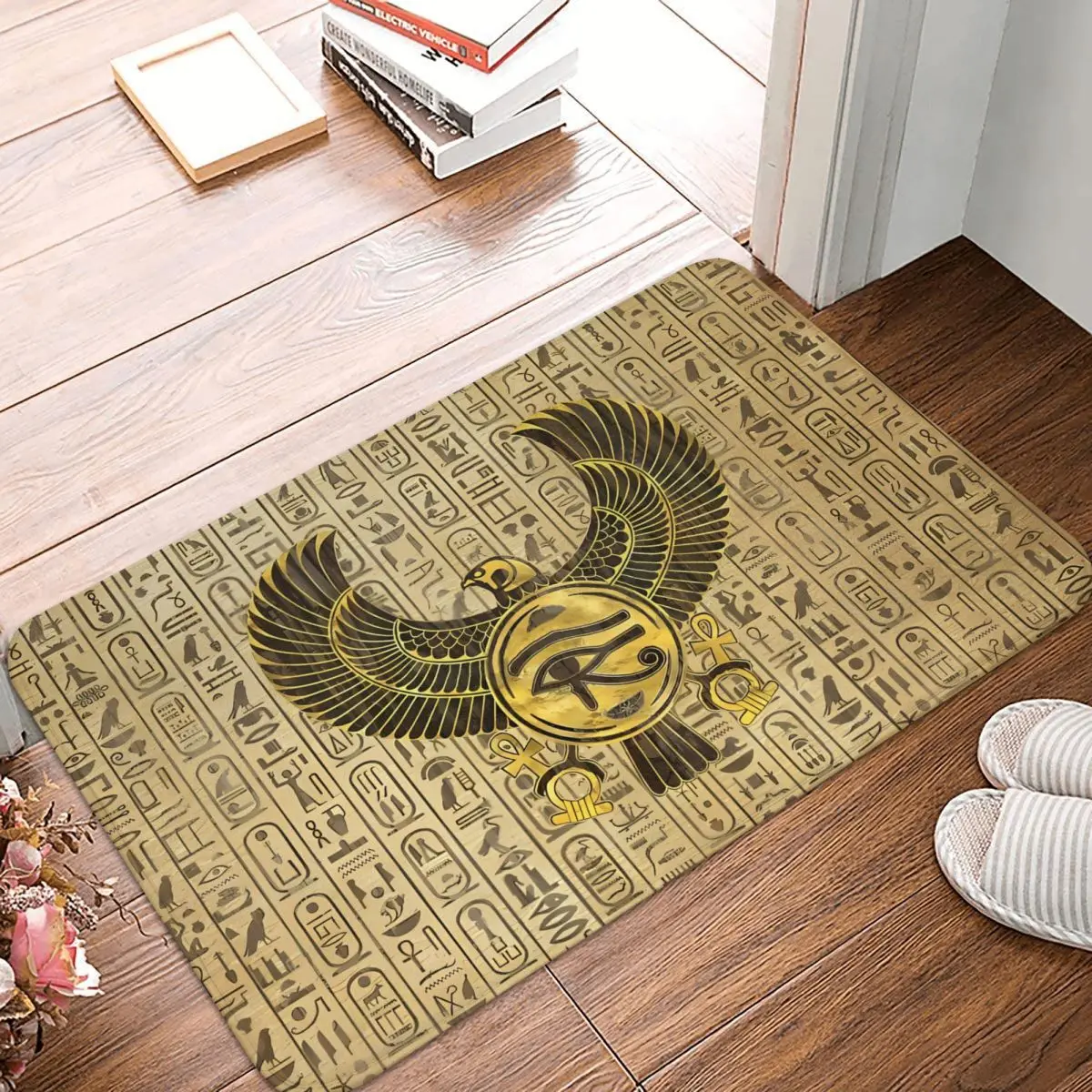 Egyptian Eye Of Horus Wadjet Gold And Wood Ancient Egypt Digital Art Non-Slip Carpet Doormat Bedroom Bathroom Mat  Floor Rug