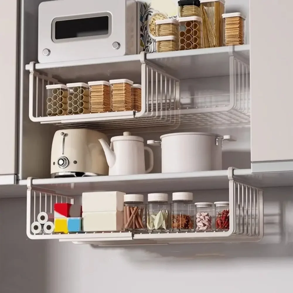 

Carbon Steel Retractable Hanging Basket Adjustable Space Saving Under Cabinet Storage Rack Large Capacity