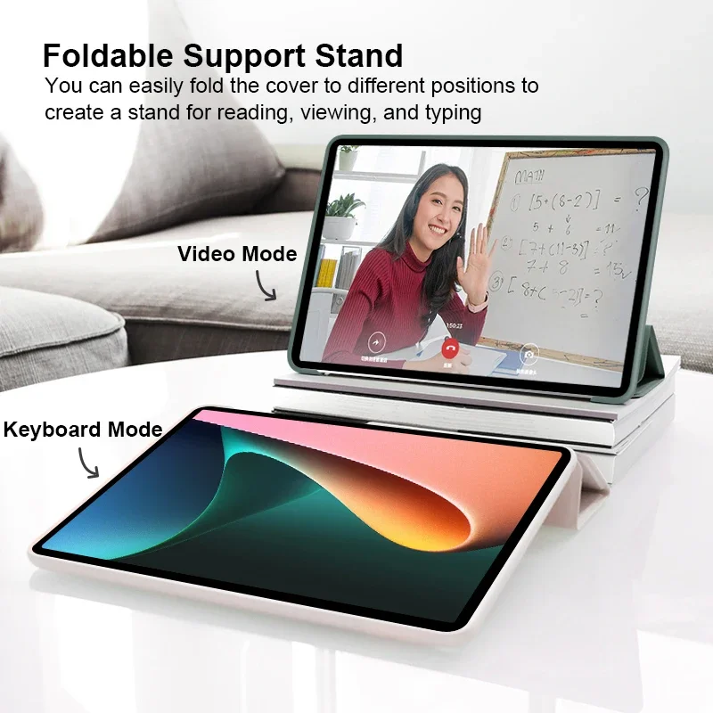 Xiaomi Mi Pad 5 pro,11インチ,2021用の強化ガラス付き3つ折りPUレザースマートケース