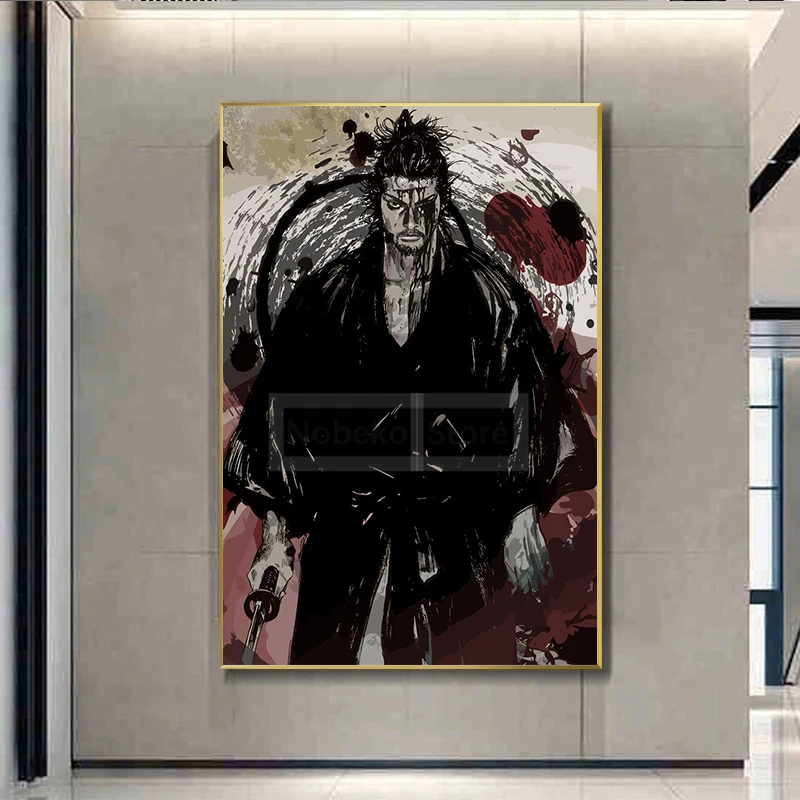 Japanese Hot Blooded Manga Vagabond Miyamoto Musashi Kendo Poster and Prints Canvas Painting Wall Art Pictures Home Room Decor