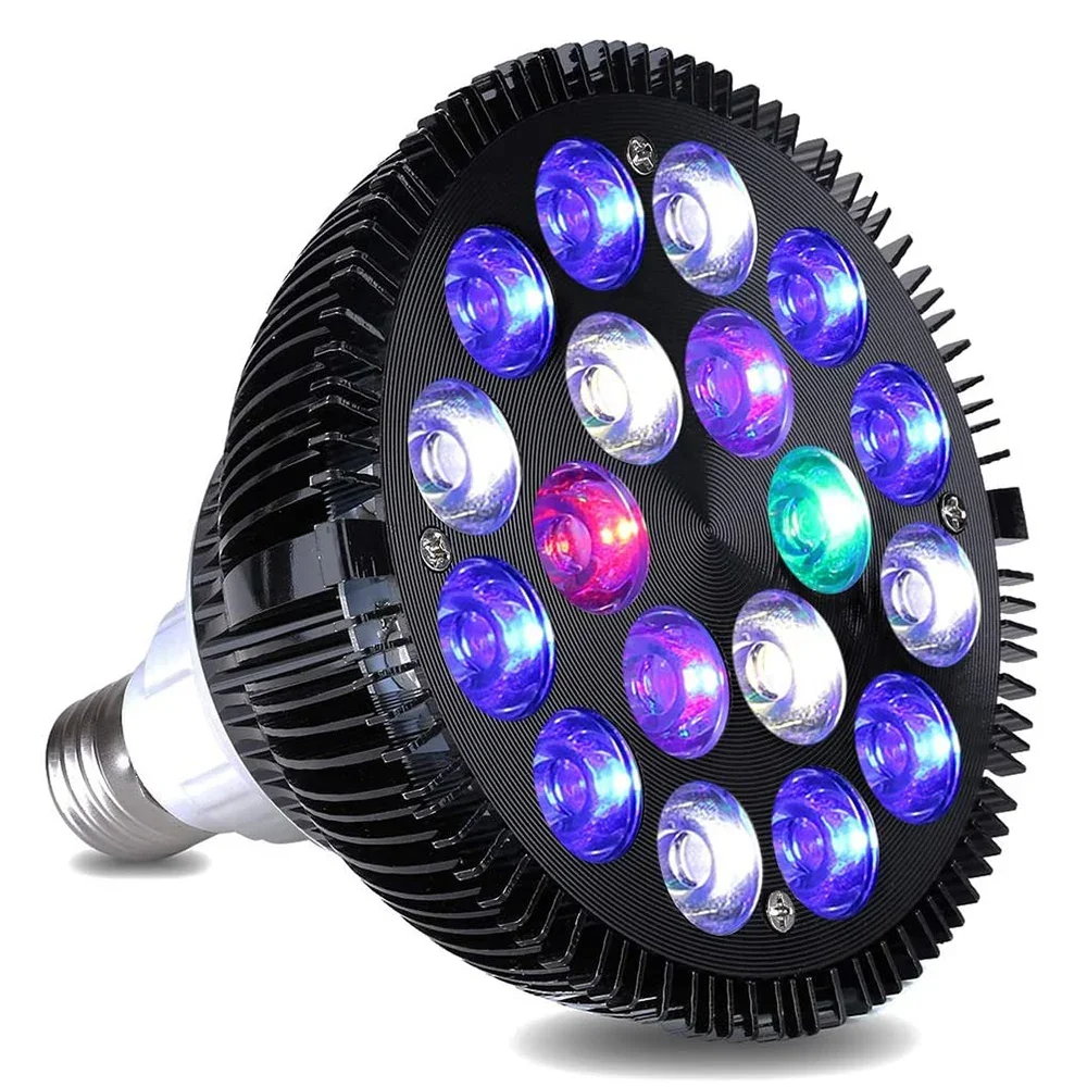 18W LED Aquarium Plant Light Bulb, 6-Band Full Spectrum for Coral Reef Saltwater Tank & Plant Growth, Fish Tank Refugium Light