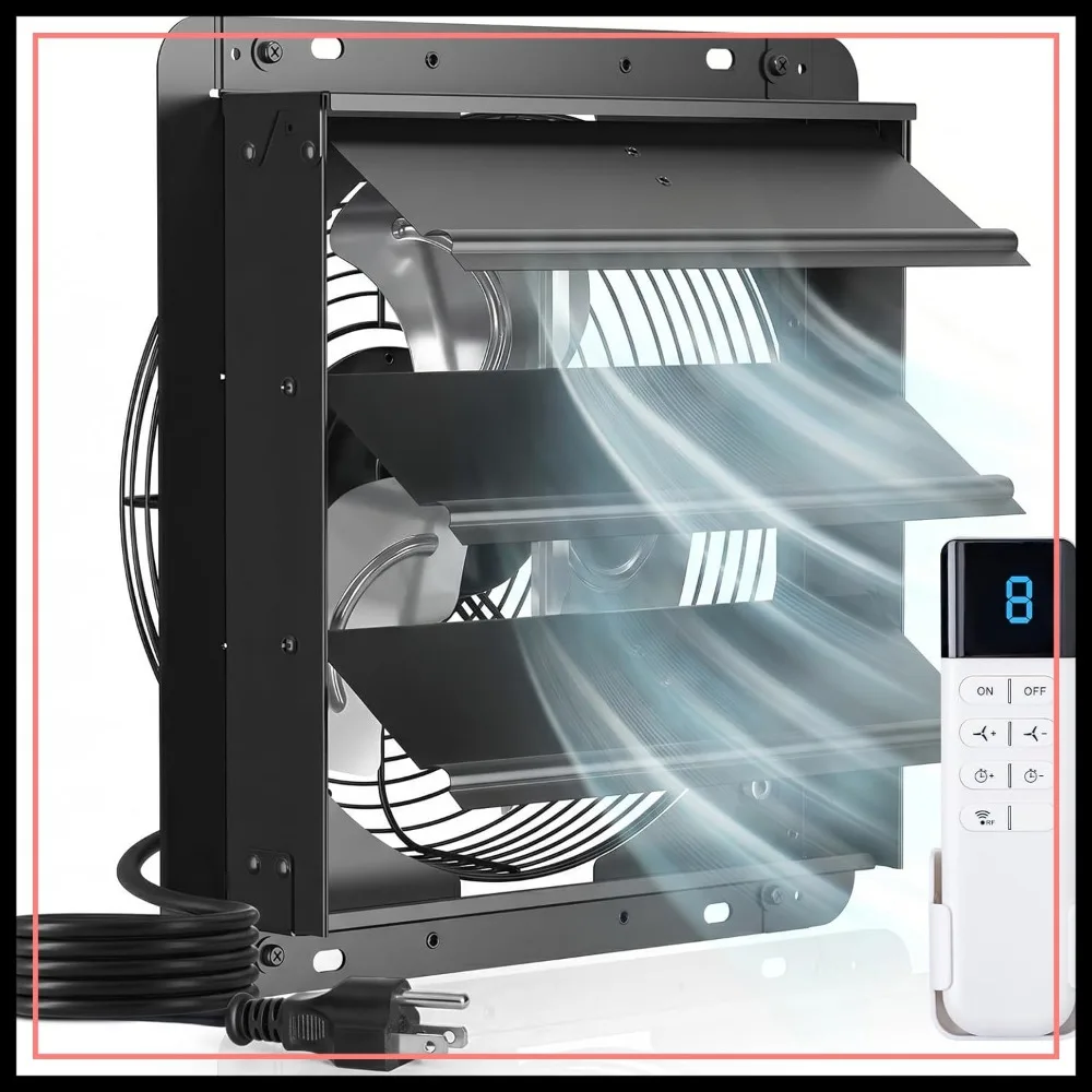 

12 Inch Shutter Exhaust Fan with Remote, 8 Speeds, 25W DC Motor, 1200CFM, 8-Hour Timer, Low Noise, Plug & Play for Garage Greenhouse Attic