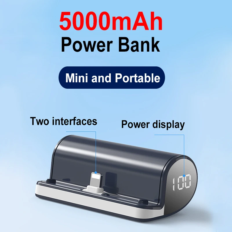 Mini Power Bank 5000mAh 15W Fast Charging External Battery For Iphone13 12 Huawei Portable LED Digital Display Powerbank Charger