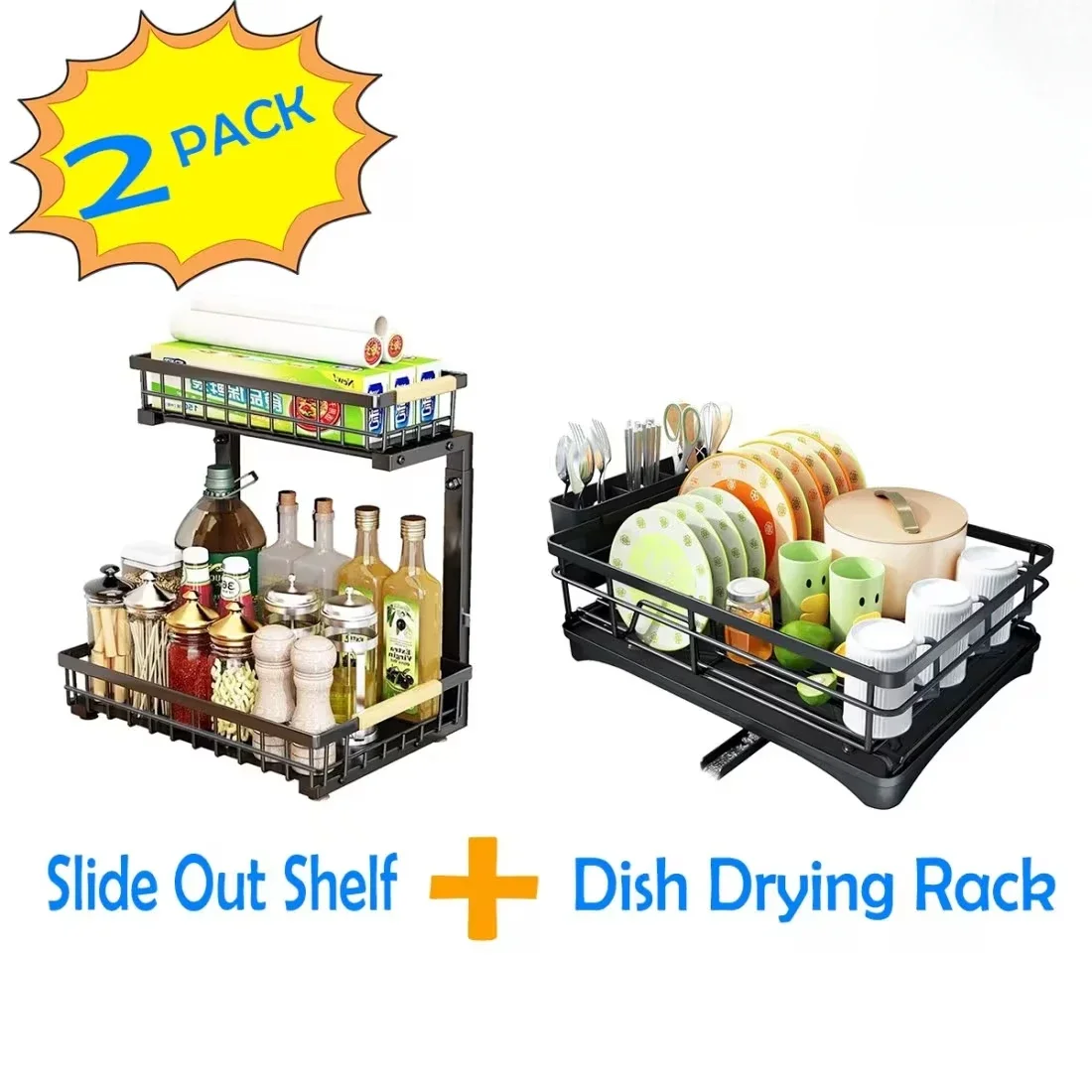 

2 in Set Dish Drying Rack and Under Sink Organizer Rack, Large Dish Rack with Drainboard, for Kitchen Storage
