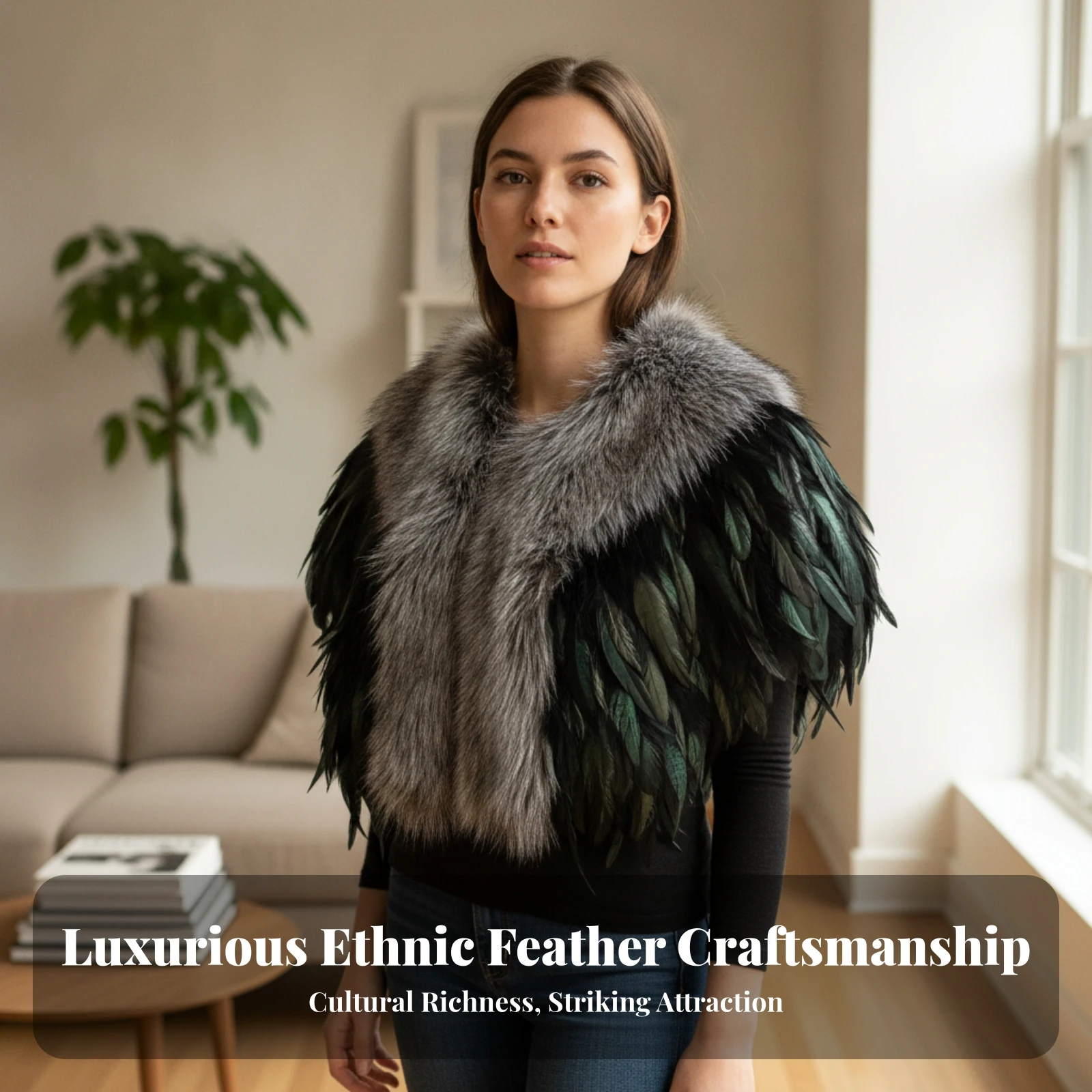 Costume Accessory Faux Faux Hair Shoulder Shawl Faux Faux Hair Capelet Luxuriously Soft Luxury Look Feather Shoulder Wrap