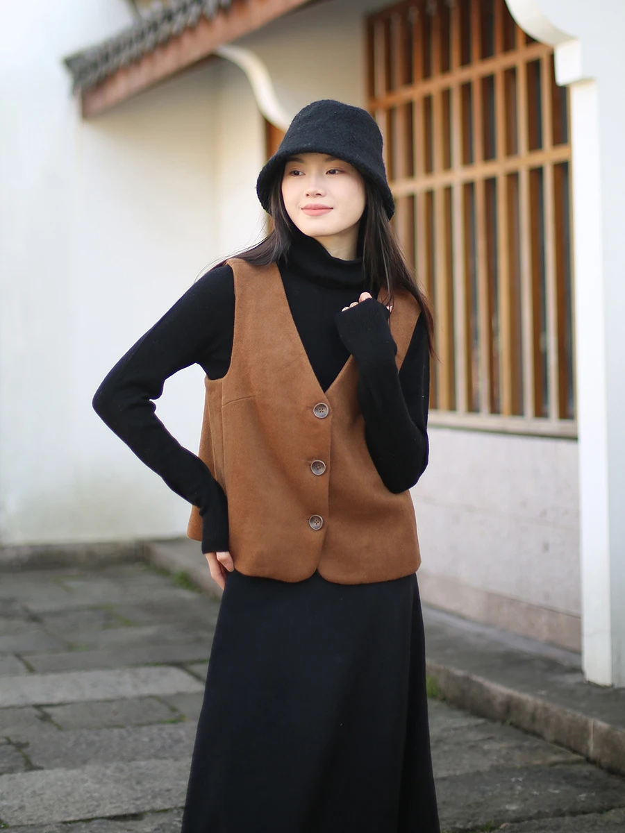 

Autumn Winter New Sle Women's Wool Vest V-Ne Loose Color Tank Top Versatile Svel Top Artistic Vest