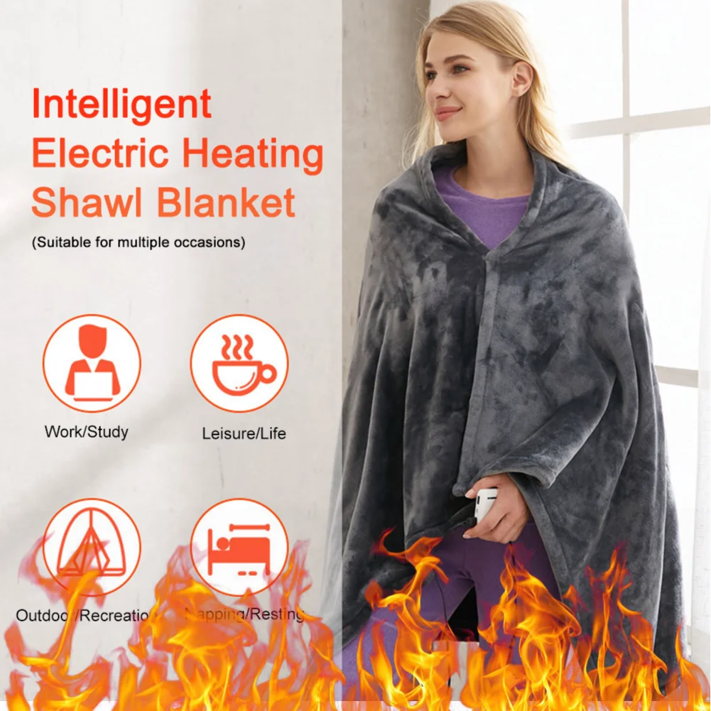 

USB Heated Blanket Warm Shawl Blanket 3 Heating Level Electric Heated Throw Fast Heating 9 Heated Areas for Outdoor Home Office