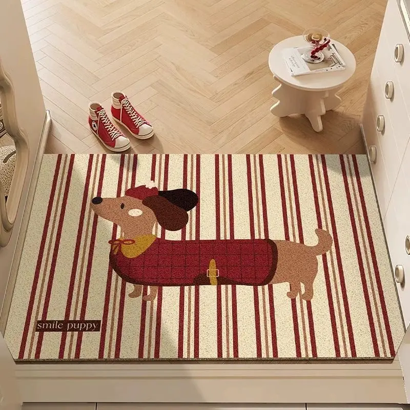 VIKAMA Red White Checkered Dachshund Dog Puppy Doormat Non Slip Entryway Rug Cute Animal Floor Mat Home Decor Soft Durable Cozy