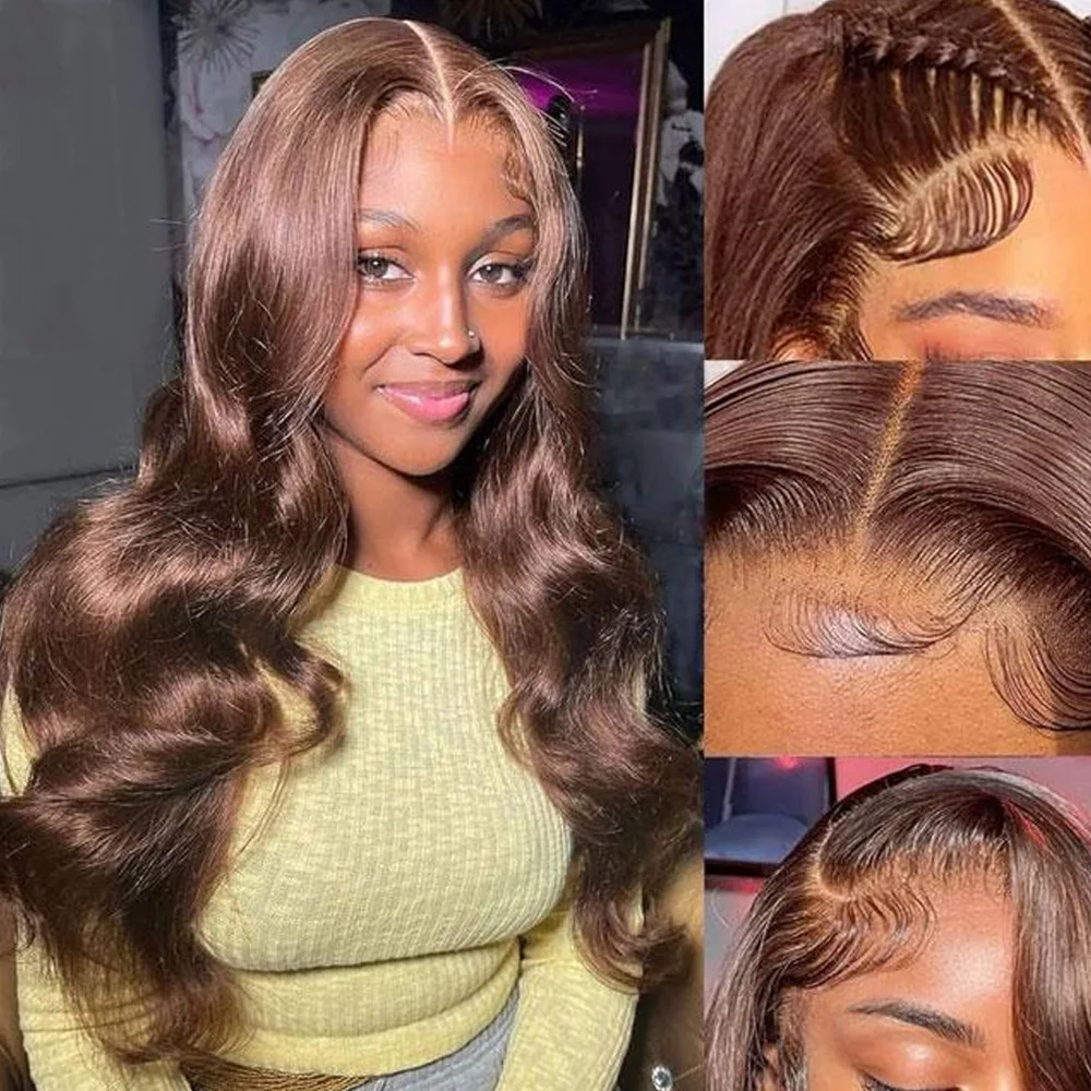 الأرجواني الداكن # 27 ملون 13x6 HD الجسم موجة الدانتيل الباروكات الأمامية الشوكولاته البني الاصطناعية الدانتيل شعر مستعار أمامي مع شعر الطفل للنساء