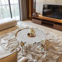 Luxury Silver Round Mirrored Coffee Table Elegant Accent Side Table with Glass Tabletop for Living Room Bedroom 2