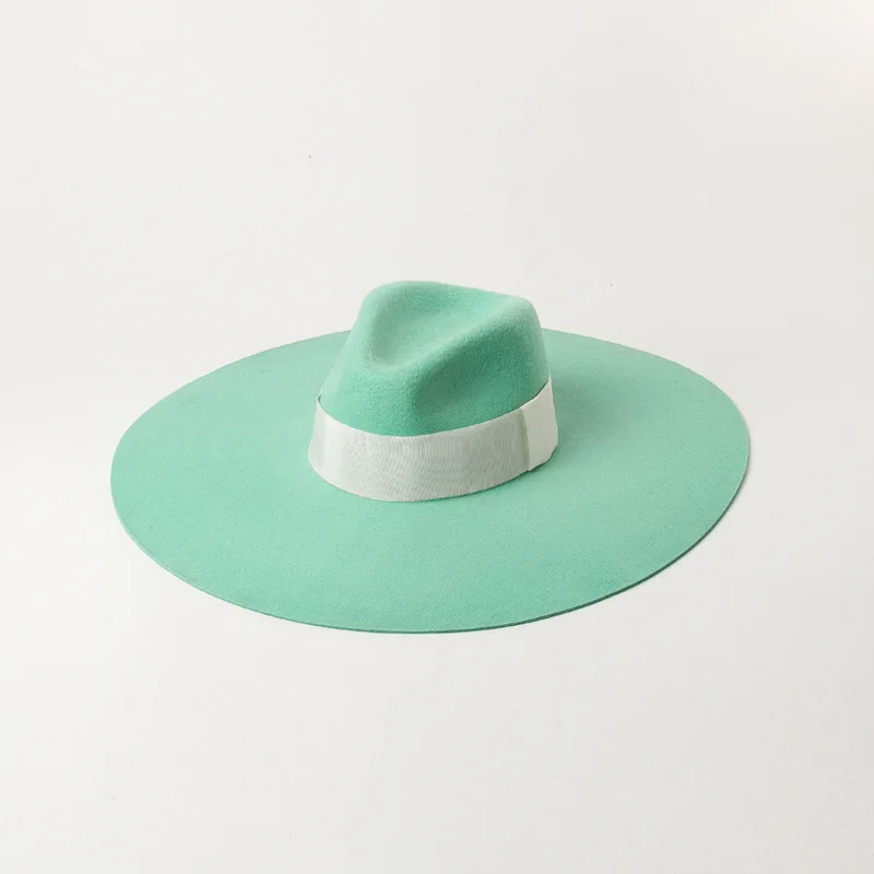 

Autumn Winter New Fashion Casual Wide Brim Fruit Green Woolen Jazz Fedora Show Style Felt Hat
