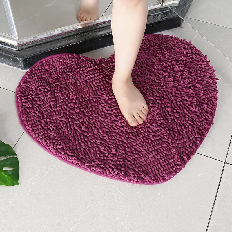 Chenille Heart Bathroom Floor Mats Home Bedroom Bathroom Entrance Non-slip Absorbent Foot Mat Luxury Bathroom Set free shipping