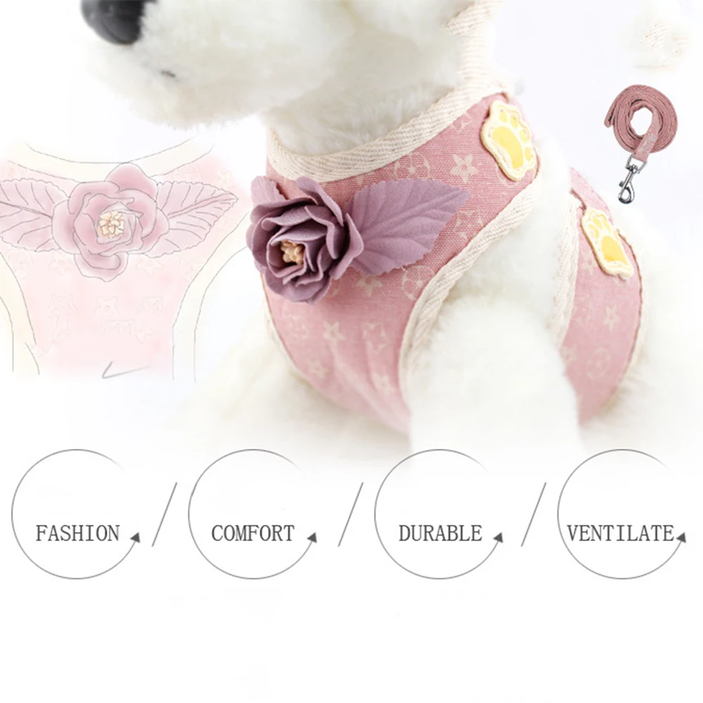 

Dog Harness Medium Breed Vest Leash Pet Supplies Pink Accessories for Small Dogs