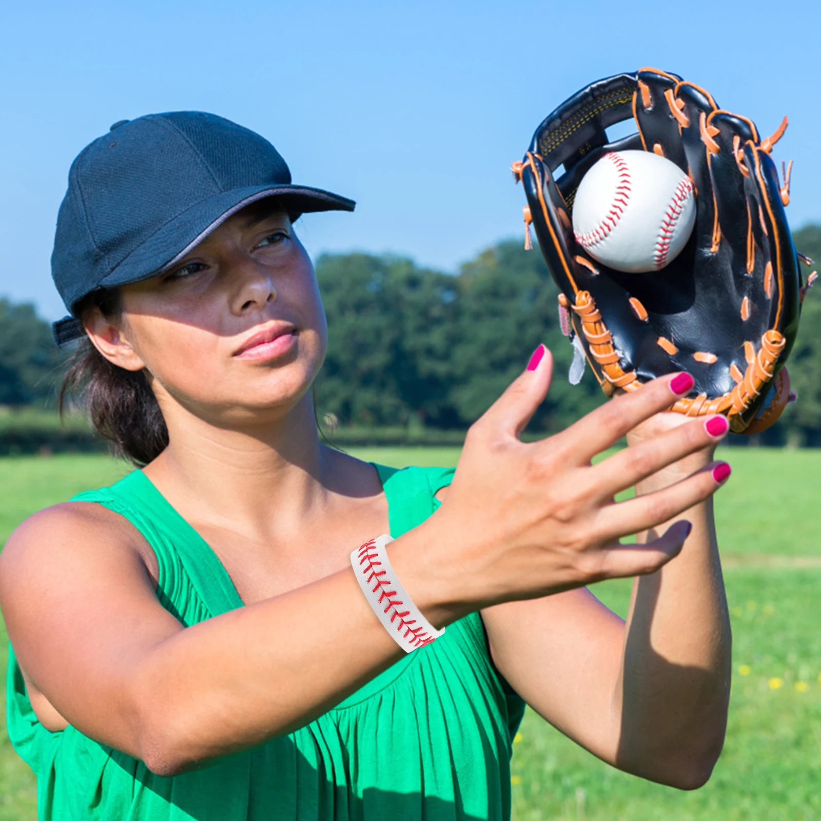 

2 Pcs Mens Bracelets PU Woven Wristband Braided Sport White Baseball for Girls Women's