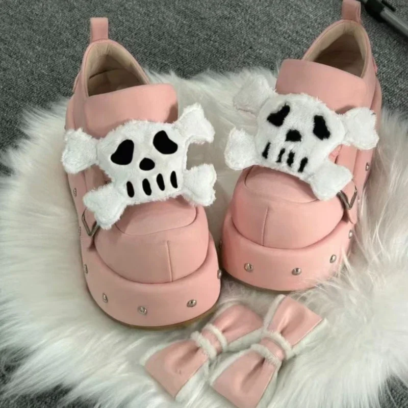 

Gothic Black Women's Shoe Designer Punk Funny Flat Shoes Walking Shoes Skeleton Decoration Street Demon Cos Flat Shoes