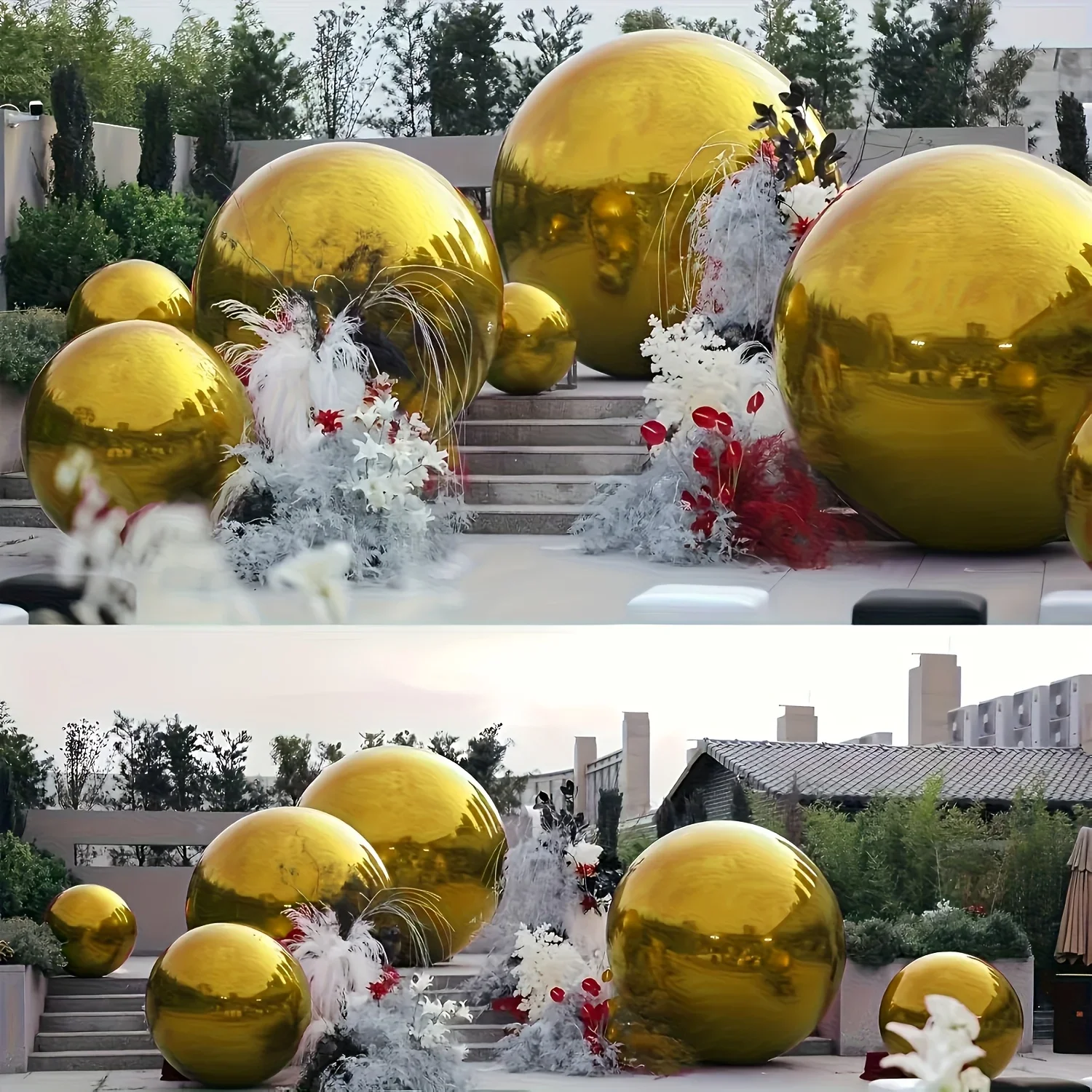 

DDHOME 4 Pack, (22 Inches 50 Inches 60 Inches 70 Inches) Giant Golden Balloons-inflatable Mirror Reflection-aluminum Foil Balloon-reus