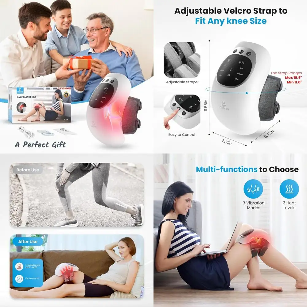 

Heat and Red Light Therapy Cordless Knee Massager with Vibration, Adjustable Strap, Ideal for Pain Relief and Holiday Gifts