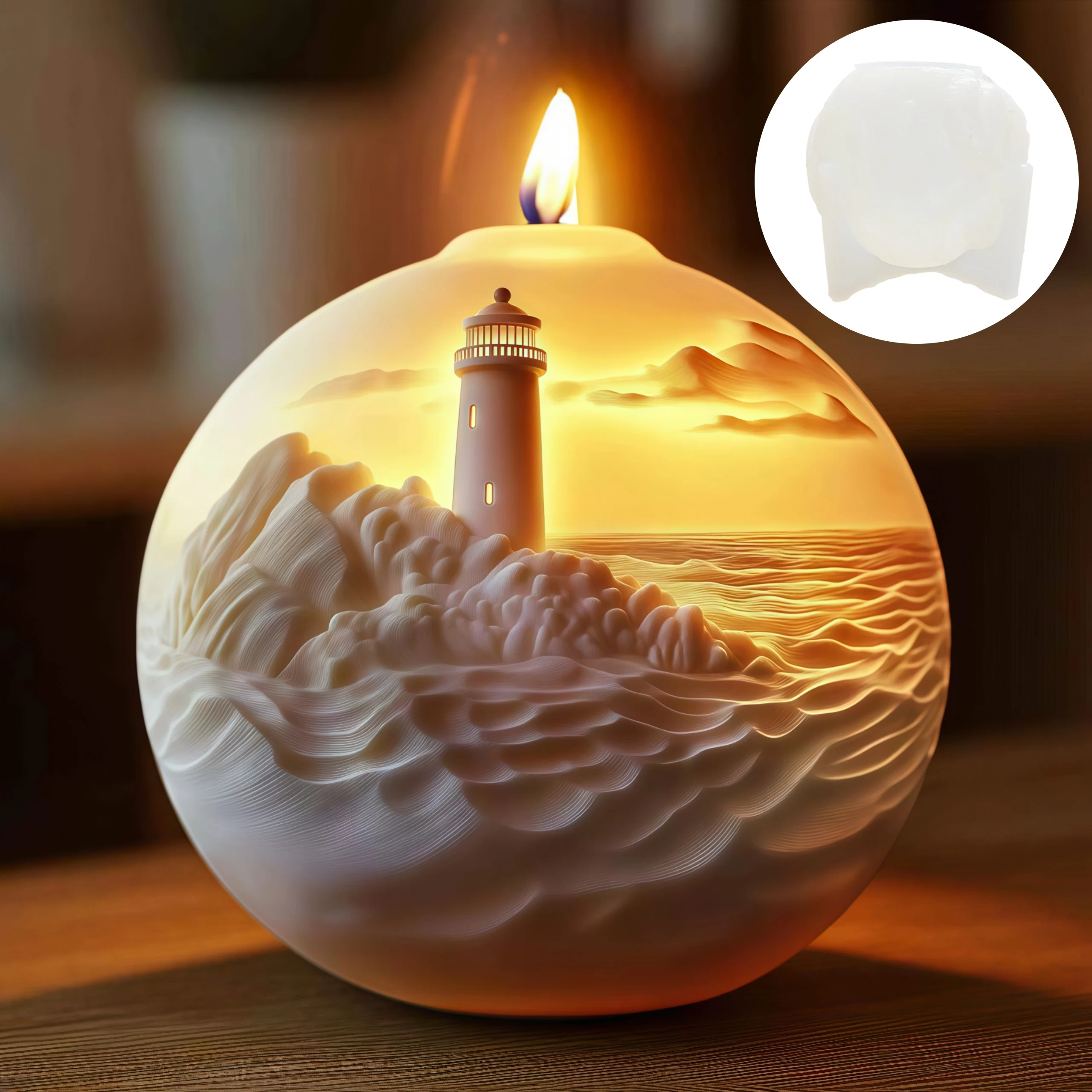 Lighthouse relief spherical candle silicone mold watchtower house cylindrical spherical candle mould resin mold gypsum molds