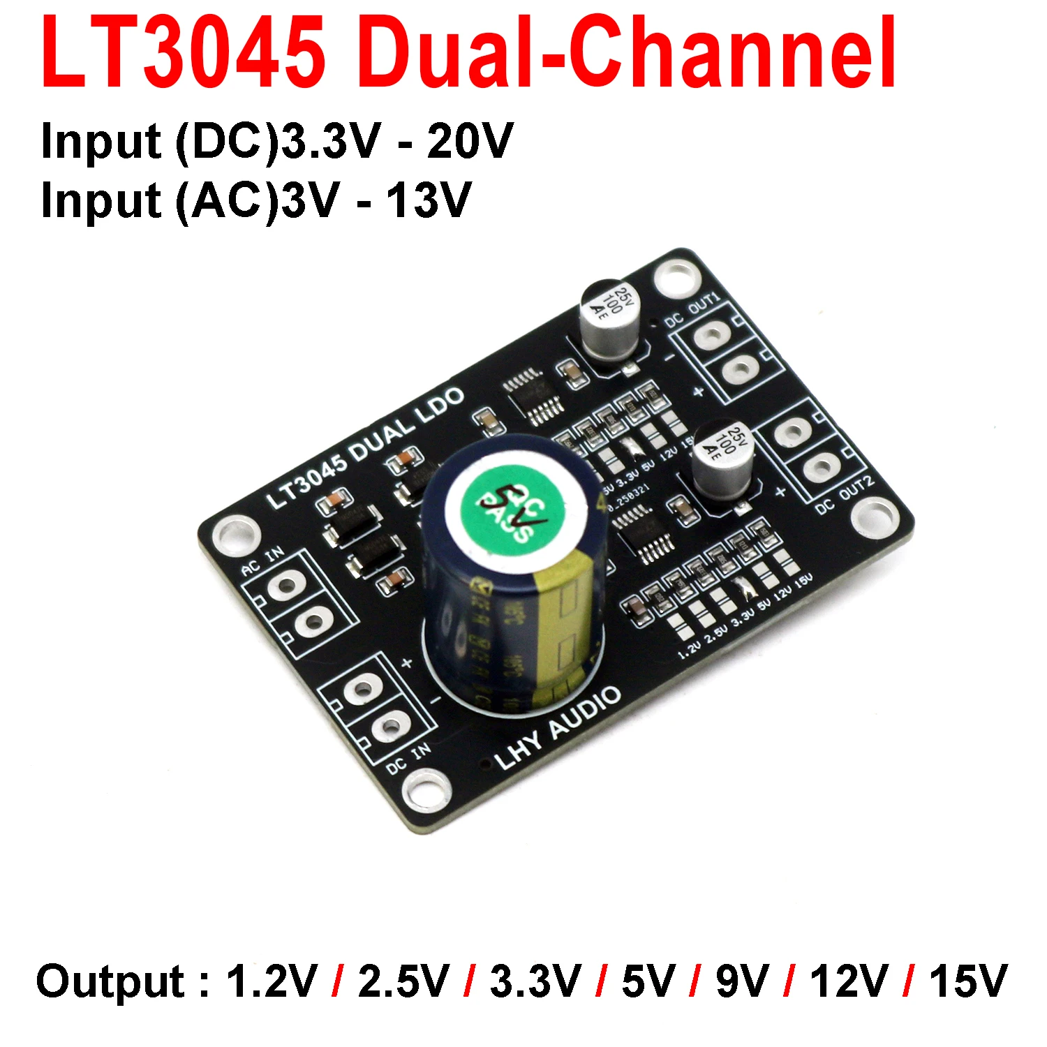 LT3045 Dual-Channel RF Linear Regulator Power Supply AC DC TO 1.2V 2.5V 3.3V 5V 12V 15V Filter DAC Audio Decoder Amplifier