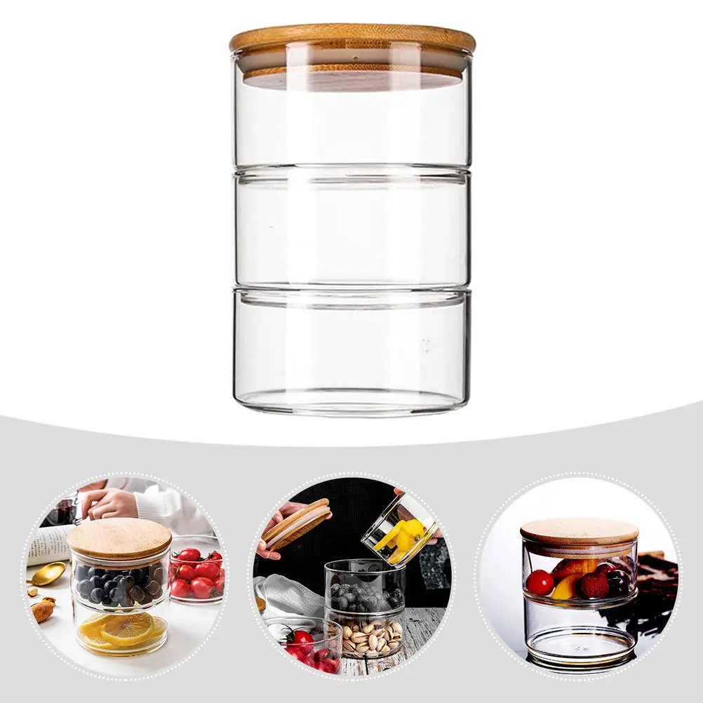1Set Glass Salad Serving Bowl Stackable Preservation Container Food Fresh-Keeping Refrigerator Organizer Nut Candy Holder