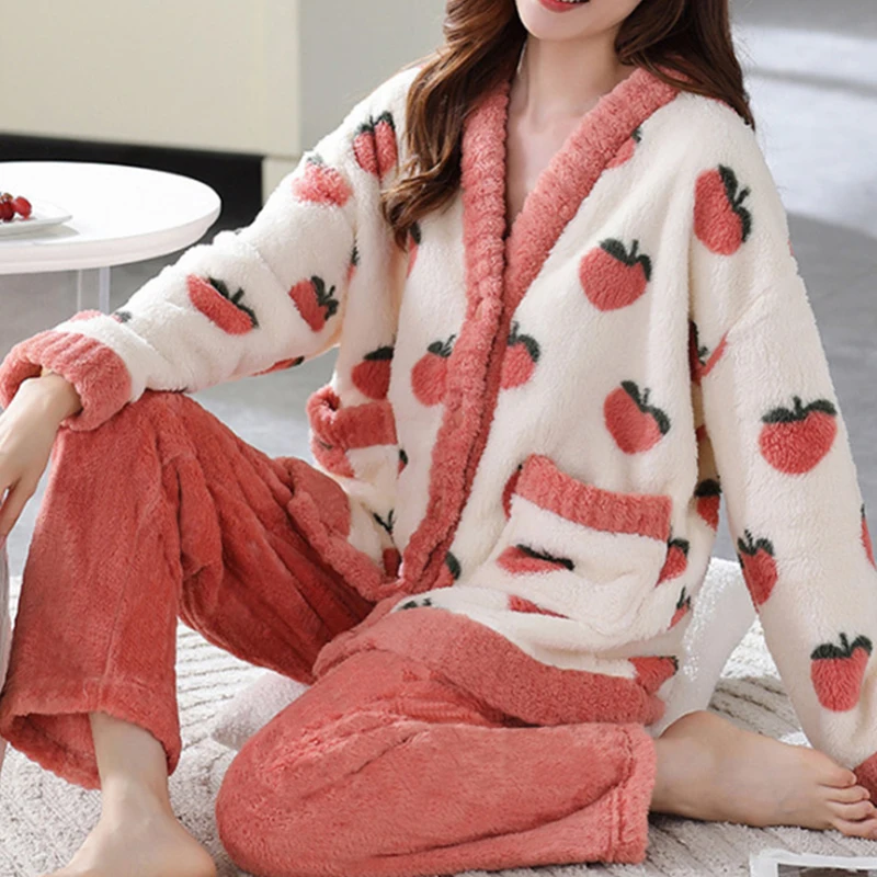 

Women Winter Pijamas Set Kawaii Cartoon Pajama Sets Women Thick Flannel Sleepwear Girl Pyjamas Mujer Nightsuits Homewear