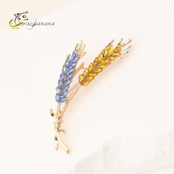 Luxury Women Brooches Ukraine Wheat Badge 7-Color Rhinestone Blue&Yellow Brooch Pins Men Accessories Jewelry For Clothing