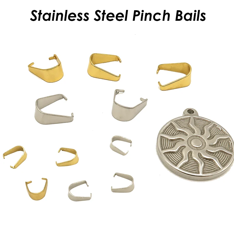 100 x Stainless Steel Pinch Bails for Jewelry Making Tarnish Resistant Gold Silver Snap Bail Open Pendant Connector Clasp Clip