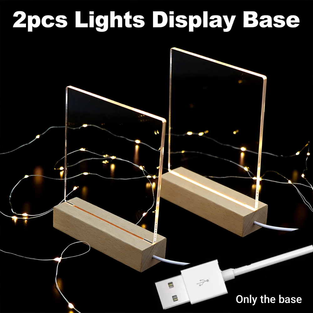 

2 шт. светодиодный деревянный дисплей, теплый свет, 6 светодиодных патчей, 3D-прямоугольник, с питанием от USB, хрустальная деревянная подставка с подсветкой, настольные украшения