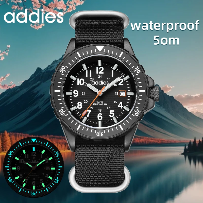 ADDIES Fashion Trend Outdoor Sports Men's Quartz Watch Unidirectional Rotating Bezel Waterproof Luminous Date Display Male Watch