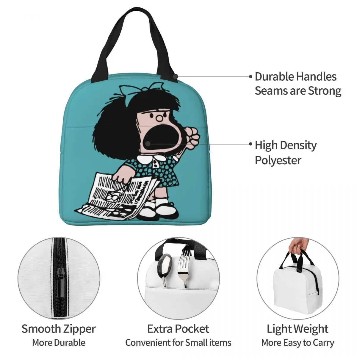 Mafalda Protesting Insulated Lunch Bag Large Meal Container Cooler Bag Tote Lunch Box Office Picnic Food Bag