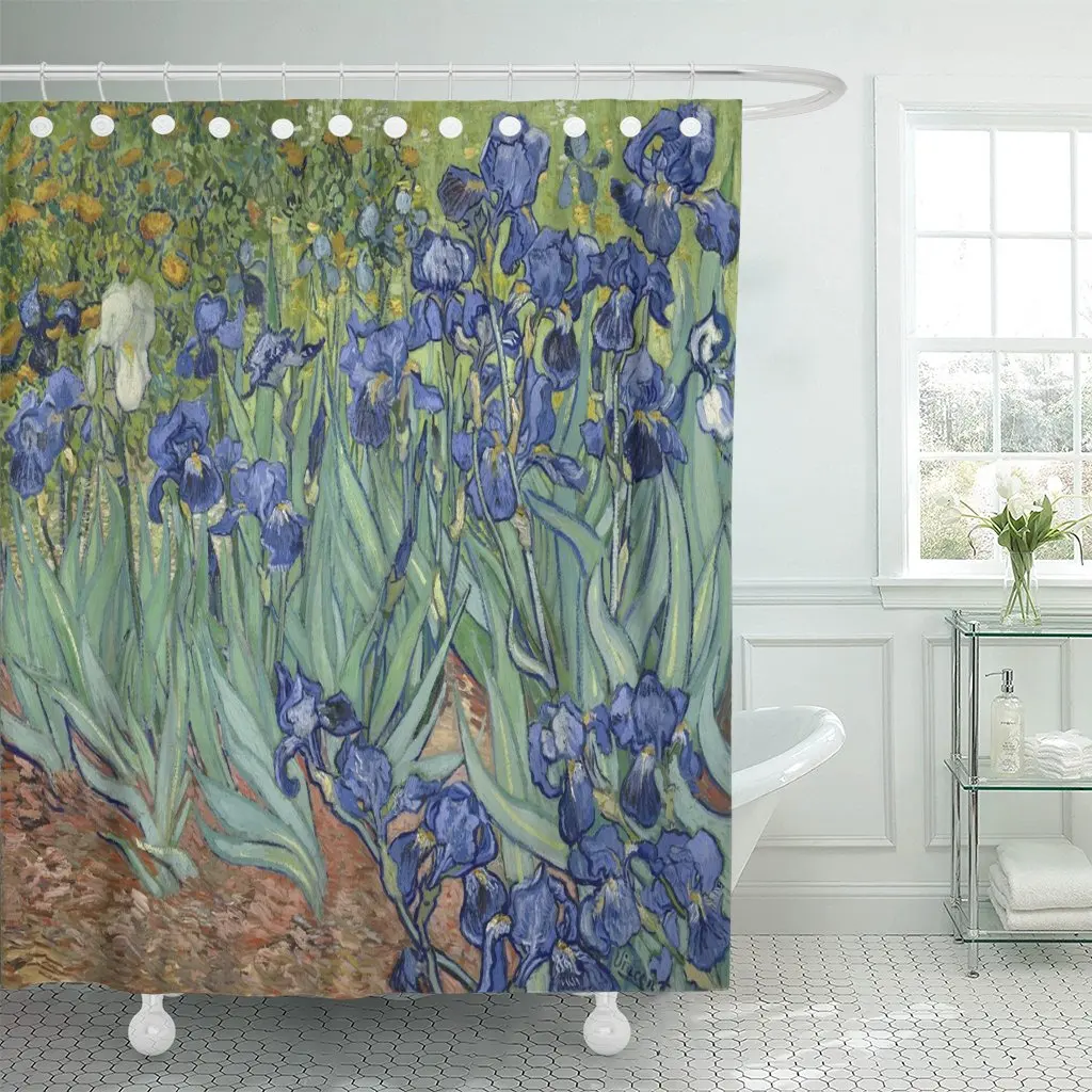 Irises By Vincent Van Gogh 1889 Dutch Post Impressionist Shower Curtain Waterproof Polyester Fabric 72 X 78 Inches Set with Hook