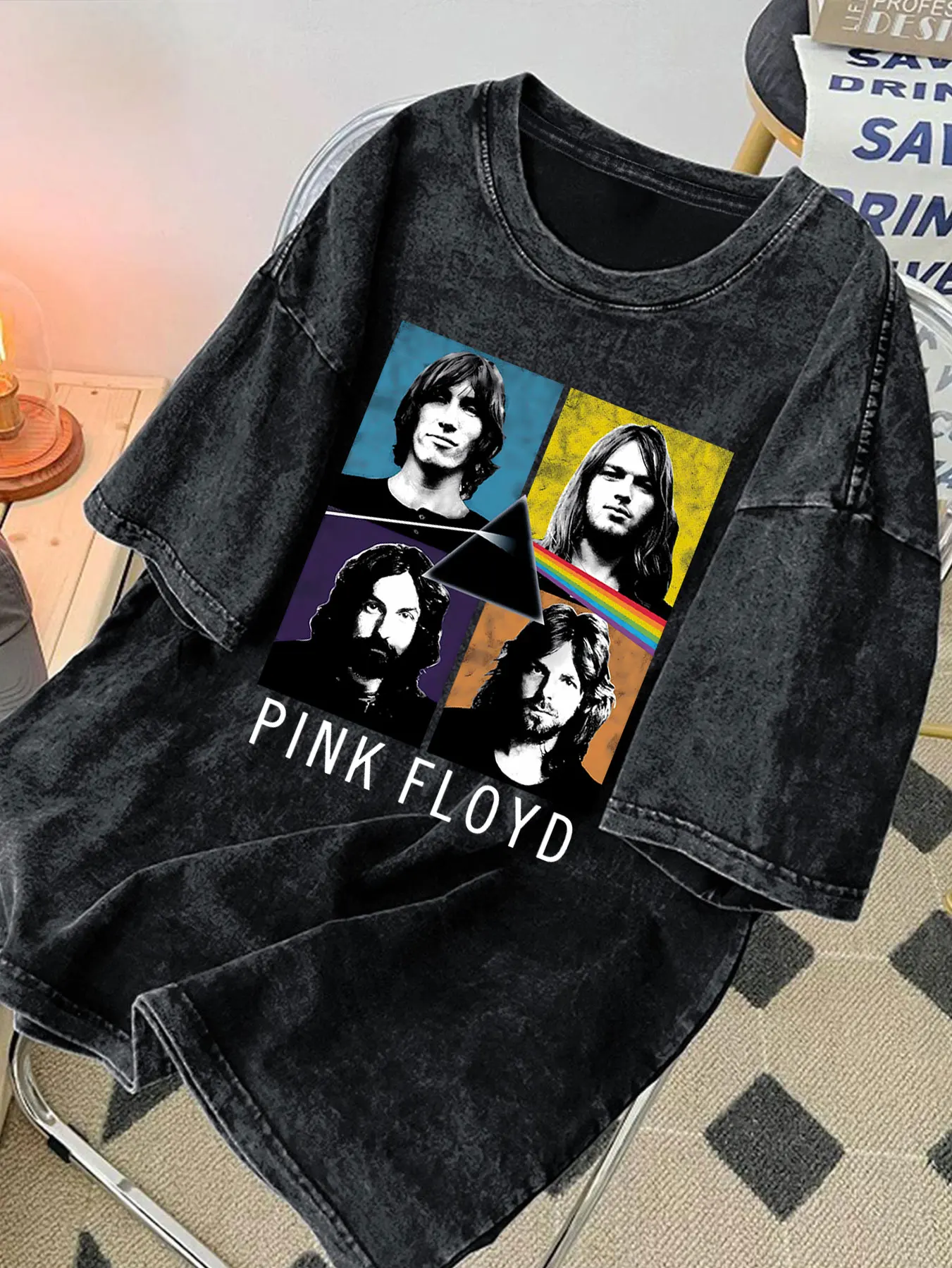 T-shirt délavé à motif Rock Vintage Y2k, haut graphique Floyd rose pour femmes, vêtements à la mode