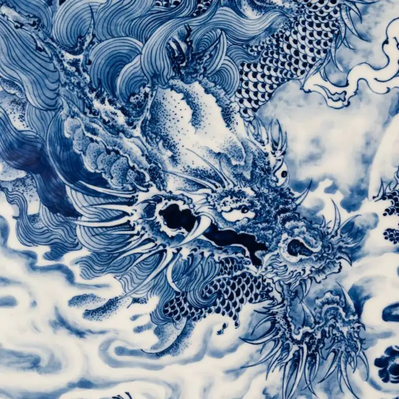 Sacred Mountain Blue White Ink Dragon Soaring On The Moon Handmade Table Jingdezhen Antique Set Dry And Wet Tea Tray