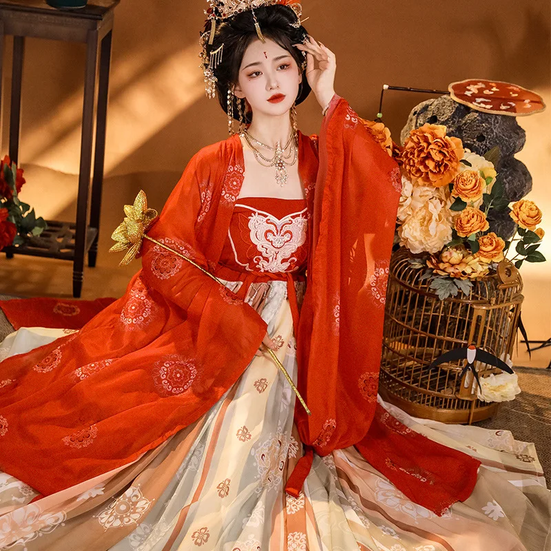 Hanfu women's Chinese style embroidery Chebula skirt ancient costume Chinese element fairy smooth silk fashion women's dress